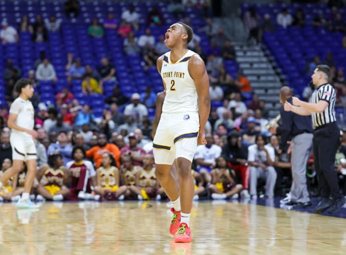Villanova signee Josiah Moseley celebrates during the first half of Stony Point's Class 6A state semifinal game against Beaumont United on Friday night at the Alamodome in San Antonio.